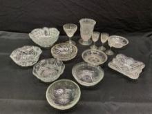 EAPG Spooner, etched Cordials, berry bowls