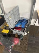 life vests and camping toilet.