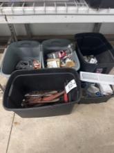 four totes of tools and hardware