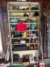 Garage Shelving Contents - Electric Motors, Hardware, Straps, Appliances, vintage adding machine,