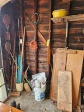 Garage Wall Section Contents - Glassware, Lumber, Sports Gear, & more