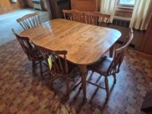 Solid Maple Dining Table w/ 8 Chairs, 2 Leaves, & Covers