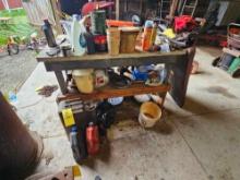 Worktable & Contents - Jerry Can, Oils, Sprays, Tools, & more