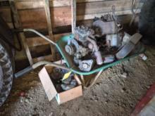 Metal Wheelbarrow & Assortment of Small Engine Parts