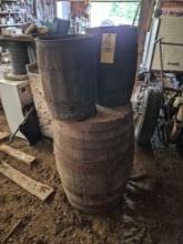 Large Empty Wooden Barrel & 2 Small Barrels
