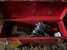 Tool Box and a wooden box with a sander