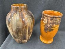 2 Brush Vases Brown Onyx