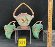 2 7" Roseville Bittersweet Wall Pockets, & 8" Basket