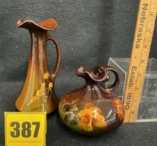 2 Decorated Standard Glaze vases