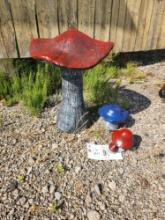 3 Concrete Mushroom Statuettes