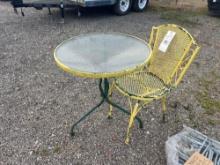 Small Outdoor Glass Top Bistro Table w/ Chair