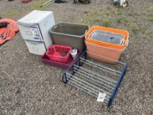 Plastic Tubs, Plastic File Cabinet, & Plastic Shoe Stand