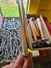 2 boxes eye hooks, hammers