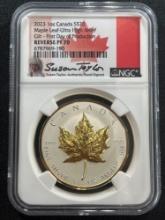 2023 Canadian 1oz Maple Leaf Coin. Gilt-First Day of Production. PF70