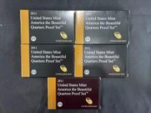 (5) 2011 U.S. Mint, America the Beautiful Quarters Proof Sets