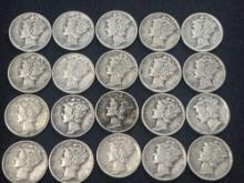 (20) 1940s Mercury Dimes