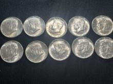 (10) 1964 Kennedy Half Dollars