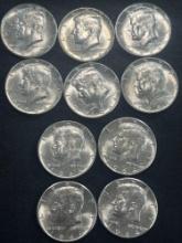 (10) 1964 Kennedy Half Dollars