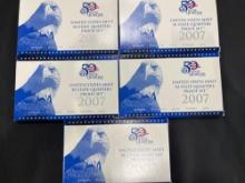 (5) 2007 U.S. Mint 50 State Quarter Proof Sets