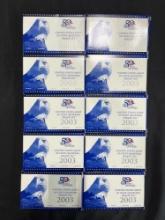 (10) 2003 U.S. Mint 50 State Quarters Proof Sets