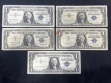 (5) US 1 Dollar Silver Certificates