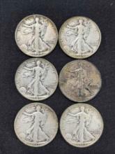 (6) 1937-1942 Walking Liberty Half Dollars