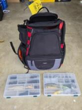 Piscifun tackle bag, ned rig hooks, topwater baits, plastic baits