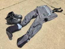 Piscifun small womens waders, Simms size 9 womens wading boots (felt bottom)
