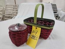 Longaberger 2011 Strawberry Spring Basket & Matching Strawberry Basket w/ Lid