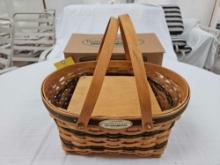 NIB 1996 Longaberger Traditions Collection Community Basket w/ Protector & Accessories