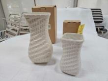 NIB Longaberger Pottery Ivory-Colored Woven Reflections Hostess Large Vase & Small Vase