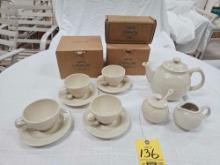 NIB 2004 Longaberger Collector's Club American Craft Originals Tea Pot, Cream, Sugar, & (2) Teacup