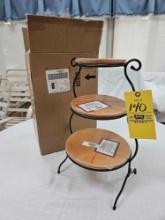 NIB Longaberger Wrought Iron 3-Tier Mixing Bowl Stand w/ Wooden Shelves