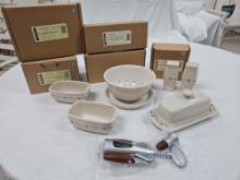 Longaberger Pottery Woven Traditions Salt & Pepper Shakers, Dash Bowls, Beverage Accessories,