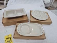 NIB Longaberger Pottery Woven Traditions Divided Dish, Soup & Sandwich Plate, & Egg Platter