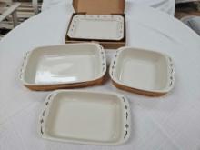 Longaberger Pottery Woven Traditions Baking Dishes w/ Baskets & 12.5 In. NIB Platter