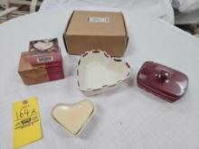 Heart Ramekin, 2004 Sweetest Heart Dish, & Small Basket w/ Candle