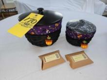 2008 Longaberger Large Cauldron Basket & Small Cauldron Basket w/ Lids, Protectors, & Liners