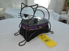 2009 Longaberger Halloween Black Cat Basket w/ Wrought Iron Stand, Lid, Liner, Protector, & Original