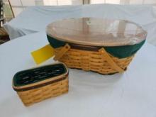 2004 Longaberger Holiday Hostess Basket w/ Small Matching Basket, Liner, Lid, & Protector