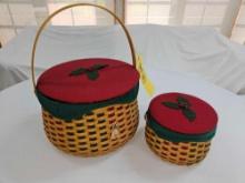 (2) 2003 Longaberger Christmas Caroling Baskets w/ Lids, Liners, & Protectors - 1 Large, 1 Small