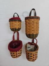 2001 Longaberger Christmas Little Elf, Holiday Treats, & Santa's Helper Hanging Baskets w/ Liners &