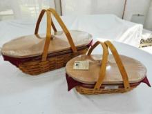 2006 Longaberger 2 Pc. Holiday Hostess Basket Set w/ Lids, Liners, & Protectors
