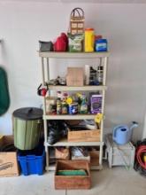 6 Ft. Plastic Shelving Unit & Contents - Lawn Care Items, Plastic Bins, & more