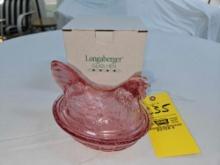 NIB 2001 Longaberger Pink Glass Hen