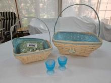NIBs 2003 Longaberger Large & Small Whitewashed Easter Baskets w/ Liners & Protector