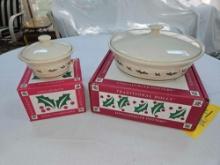 NIB Longaberger Traditional Holly 2 Qt. Casserole Dish & Small Covered Dish