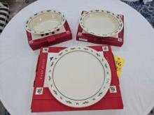 NIB Longaberger Traditional Holly Serving Bowl, Serving Platter, & Cake Plate
