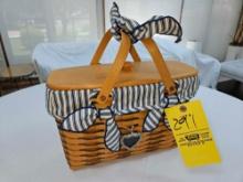 1999 Longaberger Blue Accents Cherished Memories Sweetheart Basket w/ Liner & Protector