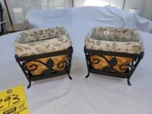 (2) 2009 Longaberger Seedling Baskets w/ Wrought Iron Stands, Liners, & Protectors